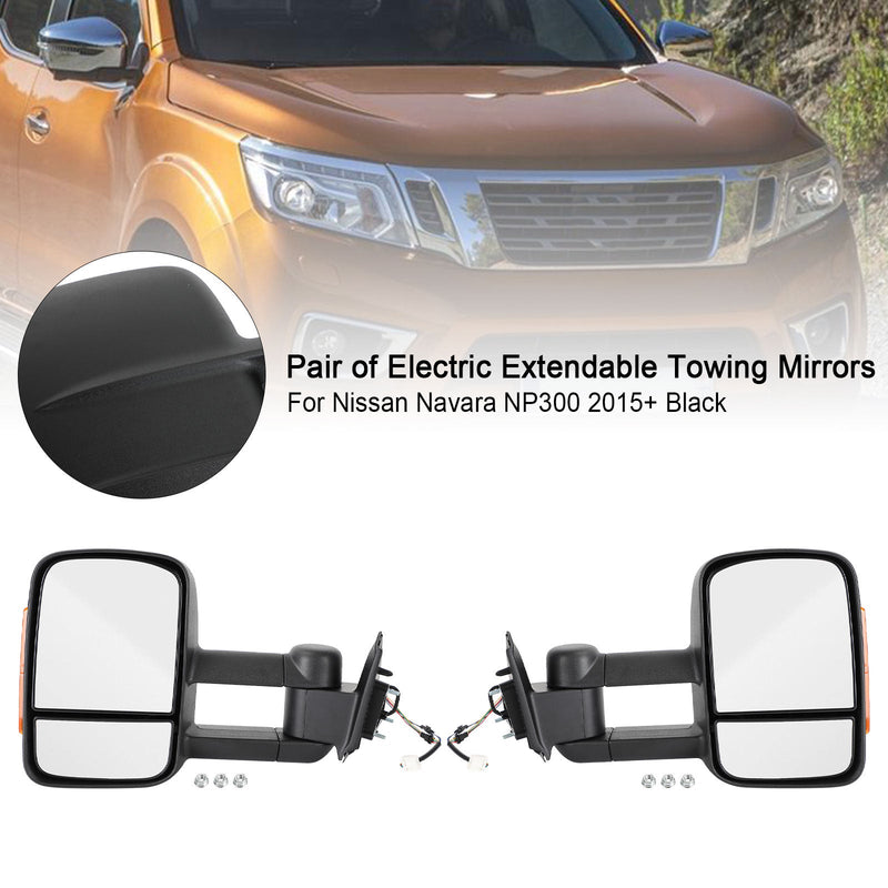 Par de Espejos Retrovisores Eléctricos Extensibles para Nissan Navara NP300 2015+ Negro Genérico