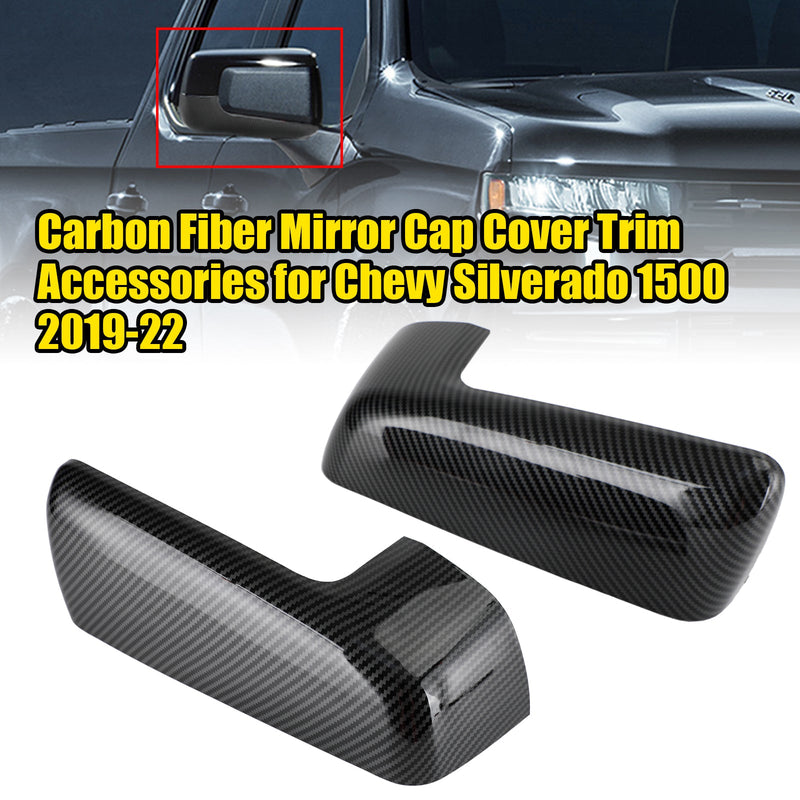 Chevrolet Silverado 1500 2019-22 Cubierta de tapa de espejo de fibra de carbono Accesorios embellecedores