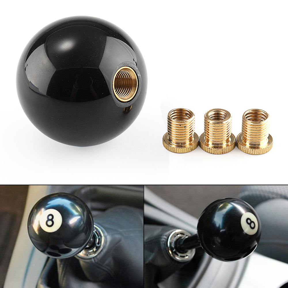 Universal No.8 Billiard Ball Gear Shifter Black Round Shift Knob w/ 3 Adapters Generic