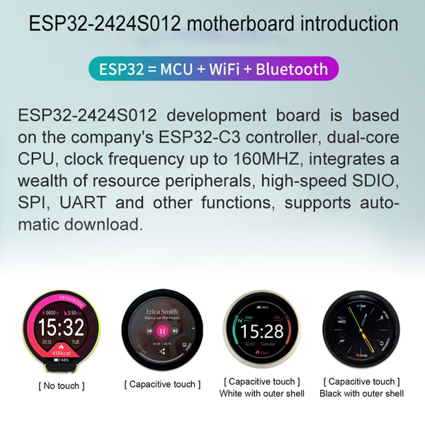 Placa de desarrollo de ESP32-C3 con pantalla redonda de 1,28 ", pantalla táctil LCD, Wifi, Bluetooth