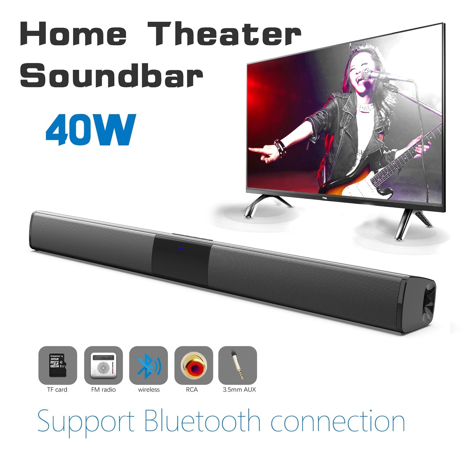 Surround Sound Bar 4 Speaker System Wireless BT Subwoofer TV Home Theater Remote