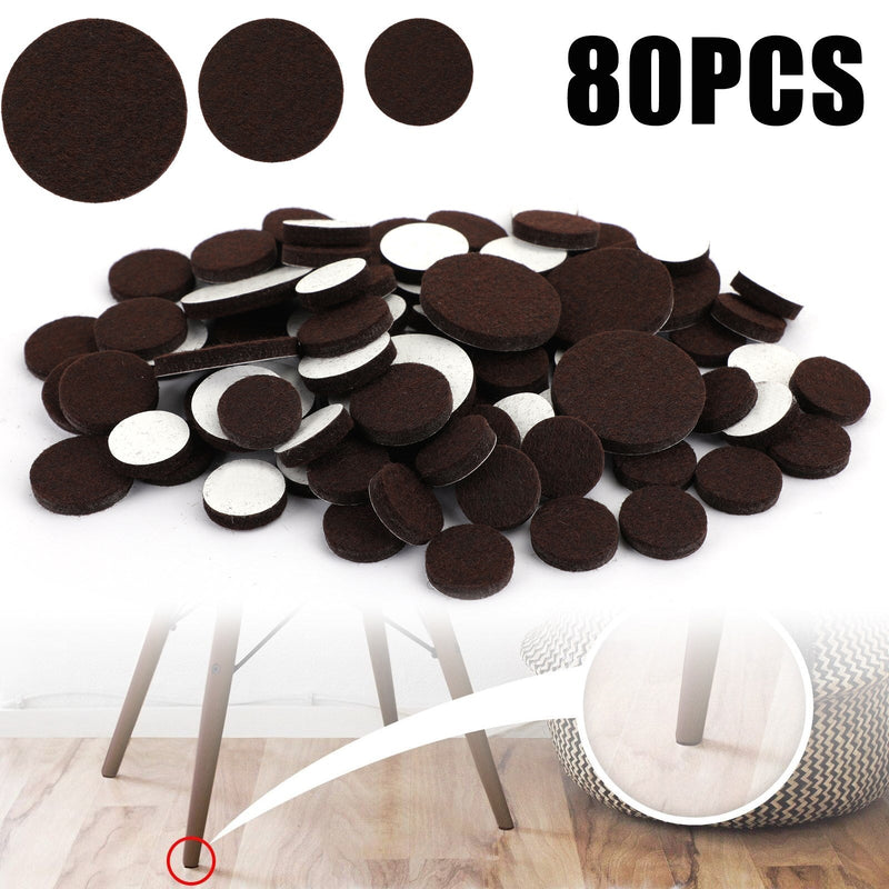 80 Piece Self-Stick Furniture Felt Pads for Hard Surfaces Brown