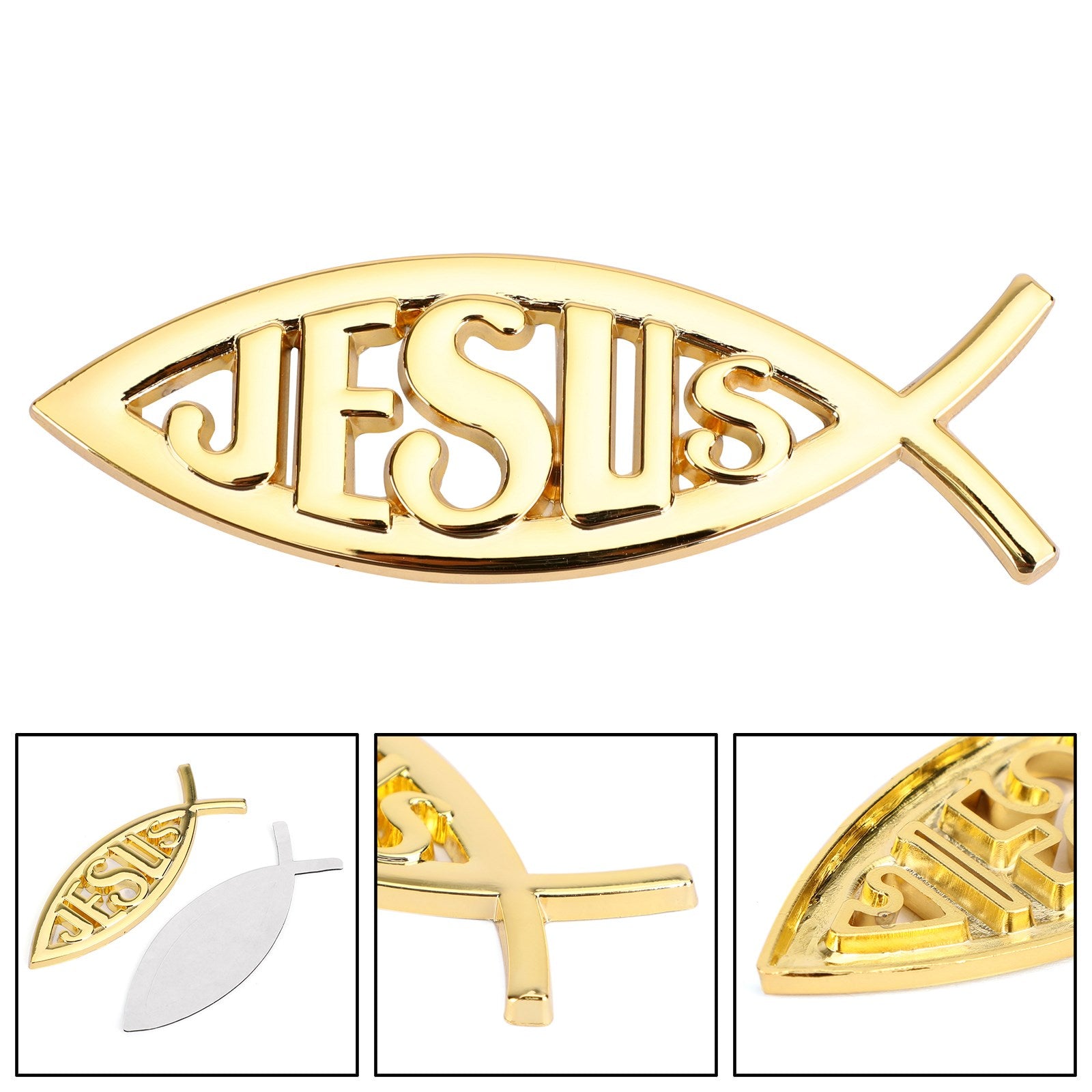 3D Car Decal Emblem Sticker Religious God For Jesus Christian Fish Symbol Silver