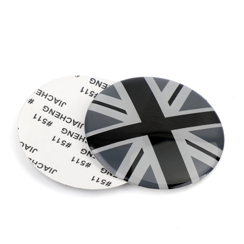 غطاء محور العجلة المركزي شعار شارة ملصق أسود Union Jack علم المملكة المتحدة لميني كوبر عام