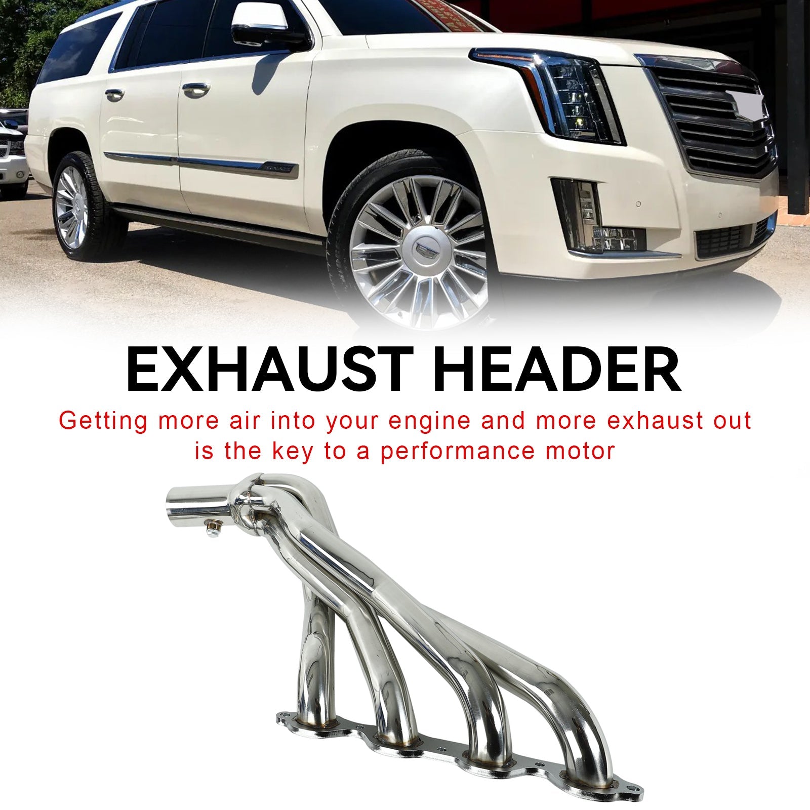 Stainless Exhaust Header Fit Chevy/GMC Silverado Sierra 14-17 1500 5.3L 6.2L