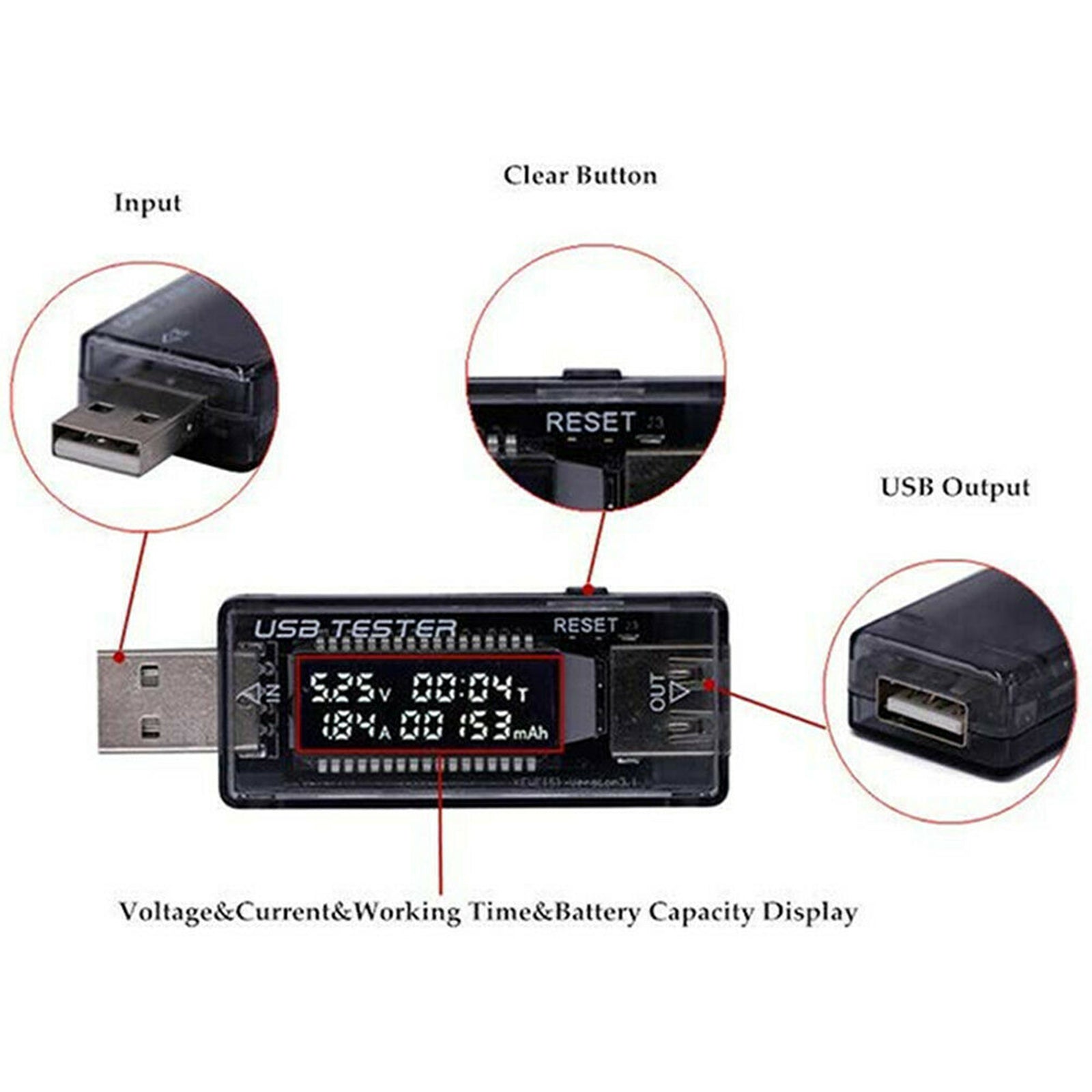 USB Power Tester Voltage Current Capacity Meter 4-20V 3A Test Chargers & Cables