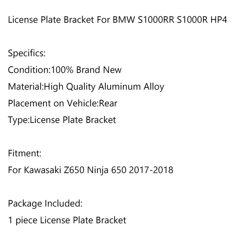 Soporte para placa de matrícula de motocicleta para Kawasaki Z650 Ninja 650 2017-2020 genérico