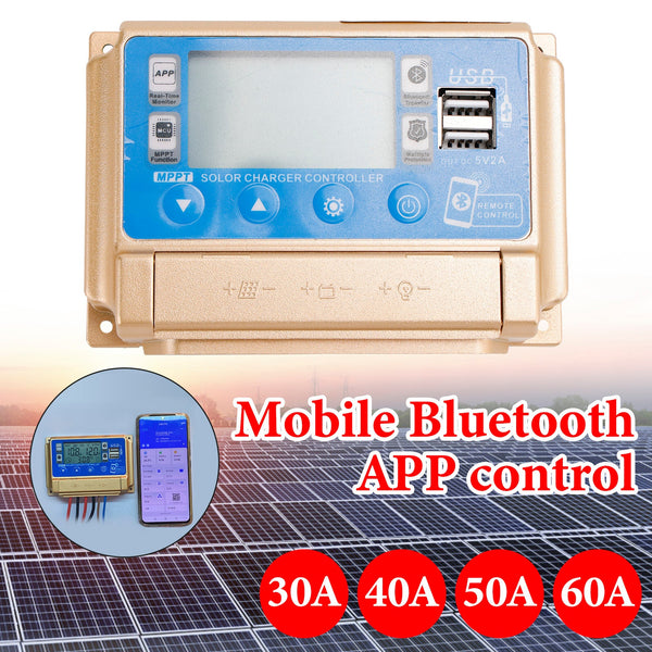 شاحن طاقة شمسية 30A-60A MPPT Bluetooth يناسب بطارية 12 فولت/24 فولت ذهبي