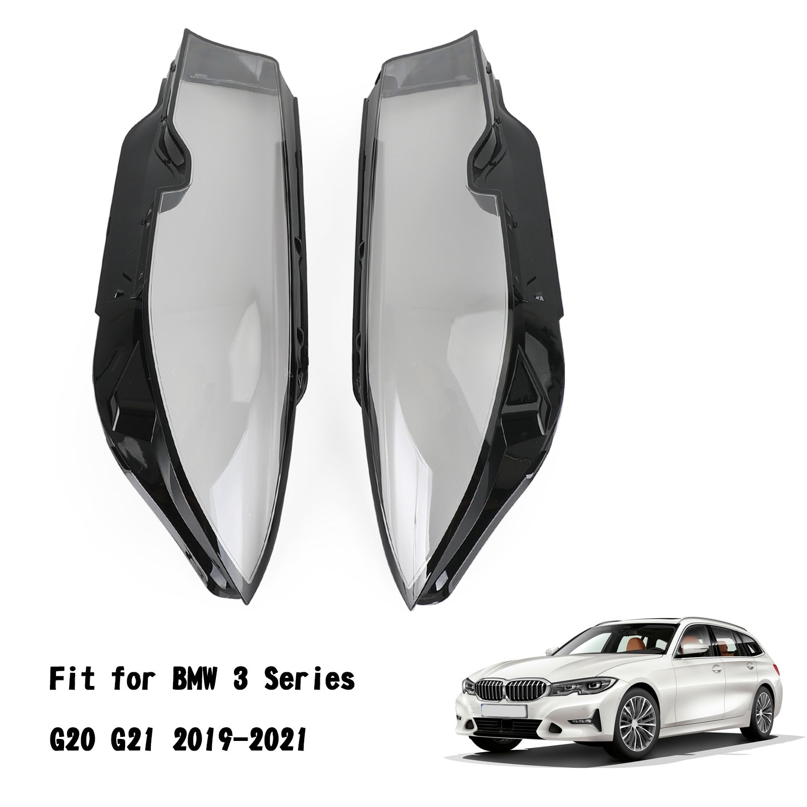 2019-2021 BMW  3 Series G20 G21 Headlight Lens Plastic Cover Shell Left +Right Generic