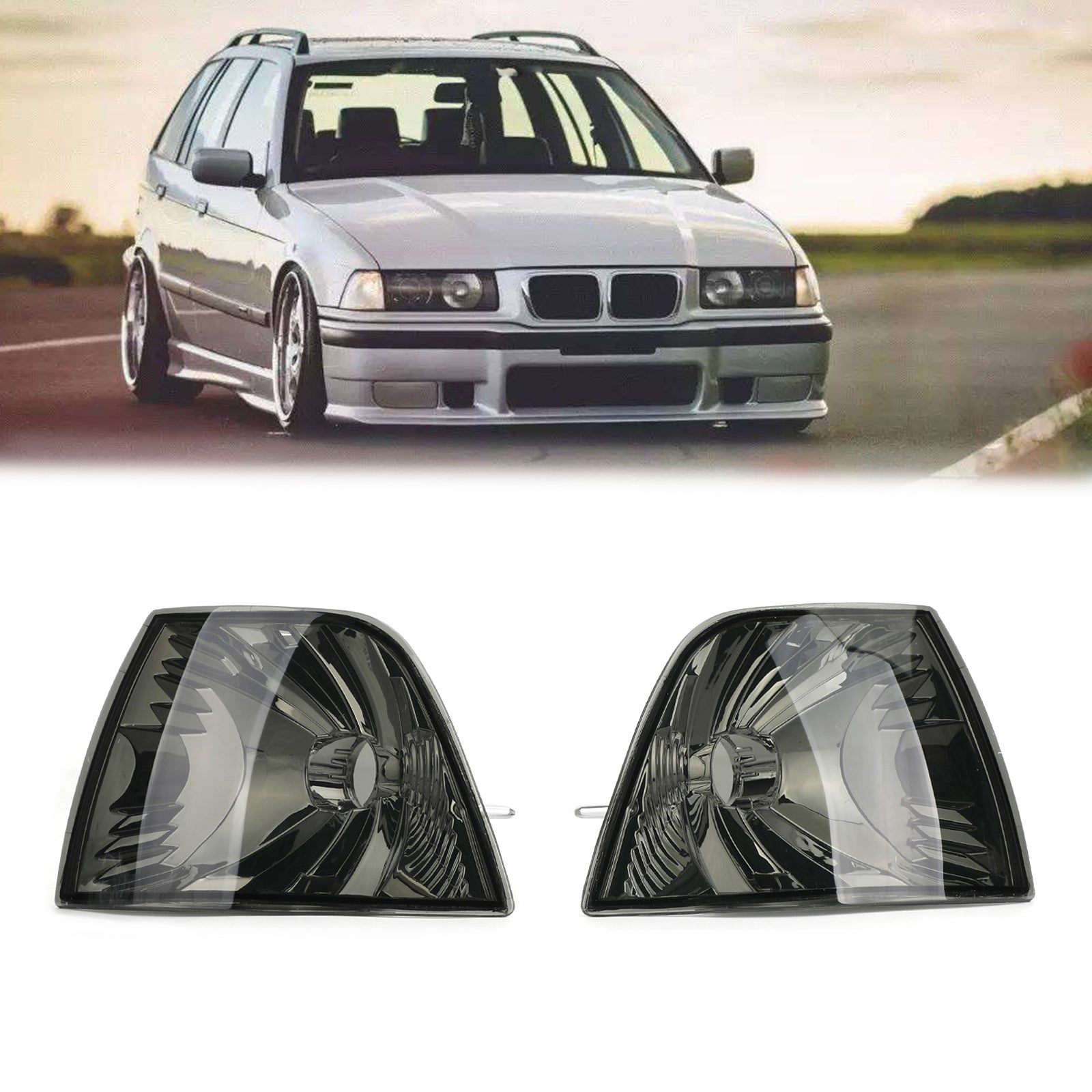 BMW 3-Series E36 4DR 1992-1998 Smoke Corner Lights Parking Lamps PAIR Fits Generic