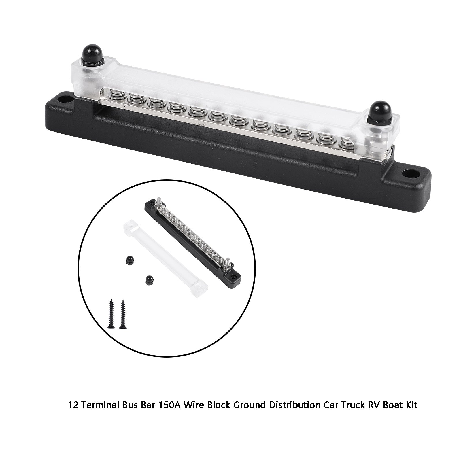 12 Terminal Bus Bar 150A Wire Block Ground Distribution Car Truck RV Boat Kit Generic