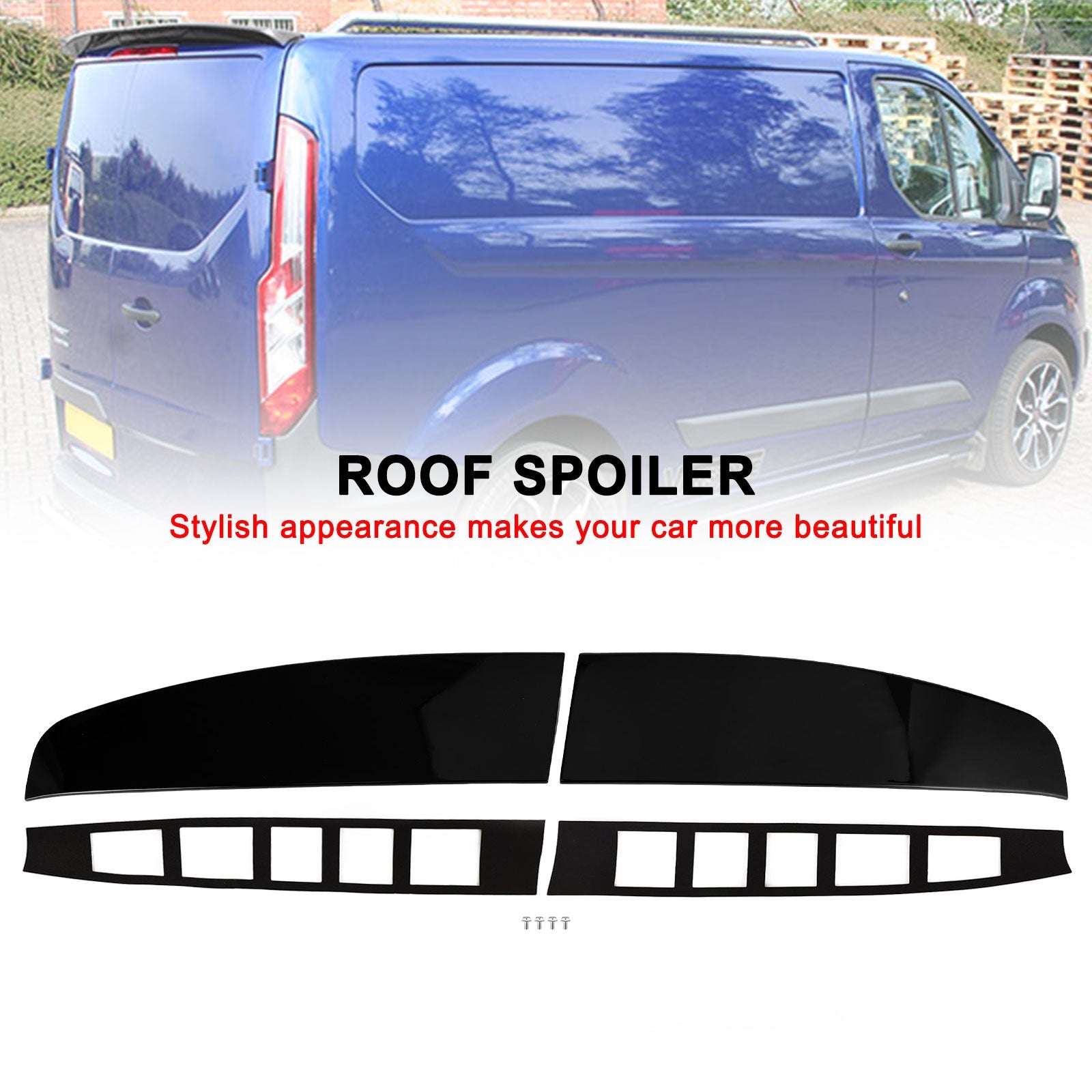 Ford Transit Custom 2012-2023 Gloss Black Rear Twin Barn Door Roof Spoiler