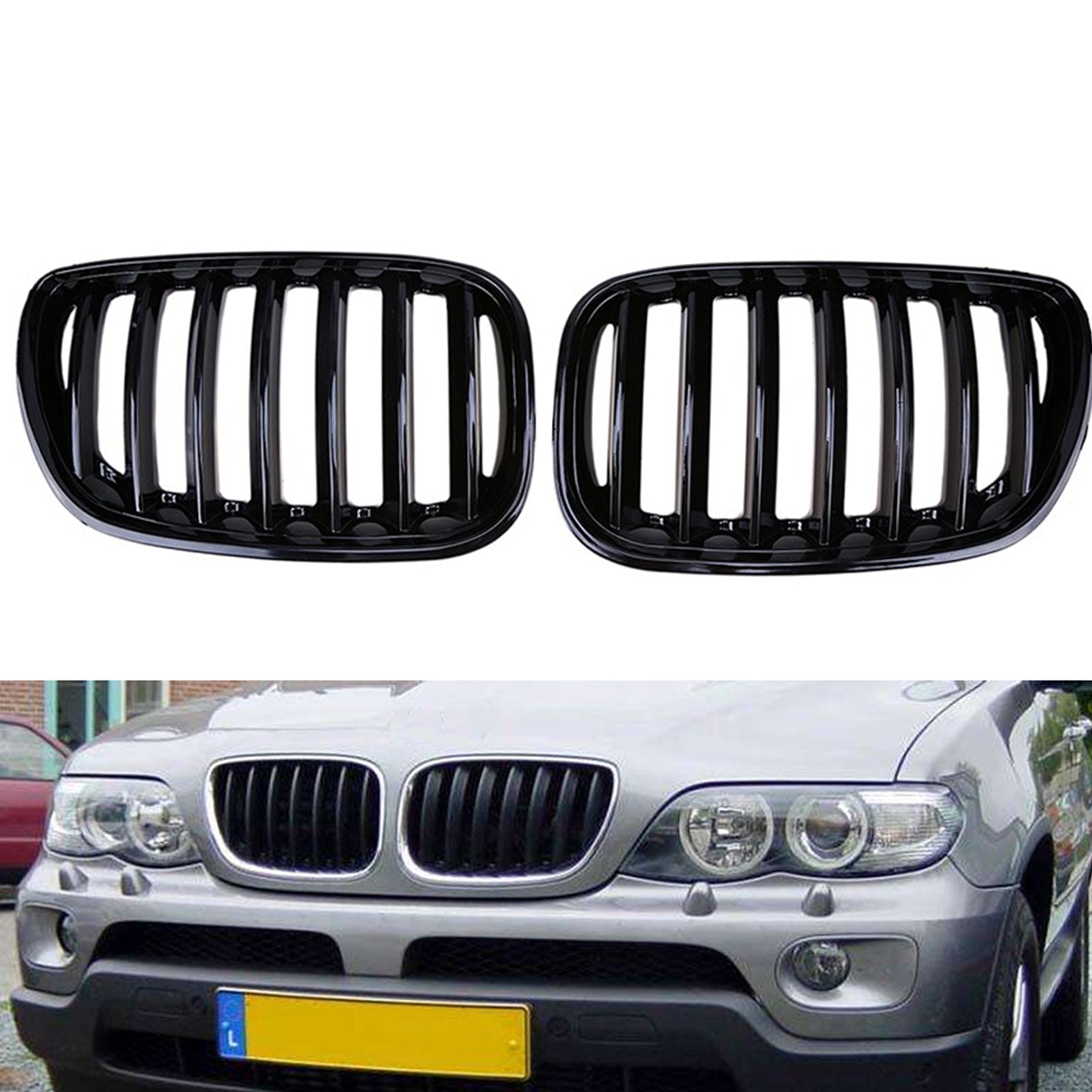 شبكة أمامية لشبكة الكلى تناسب BMW X5 E53 2004-2006 X Series باللون الأسود اللامع Generic