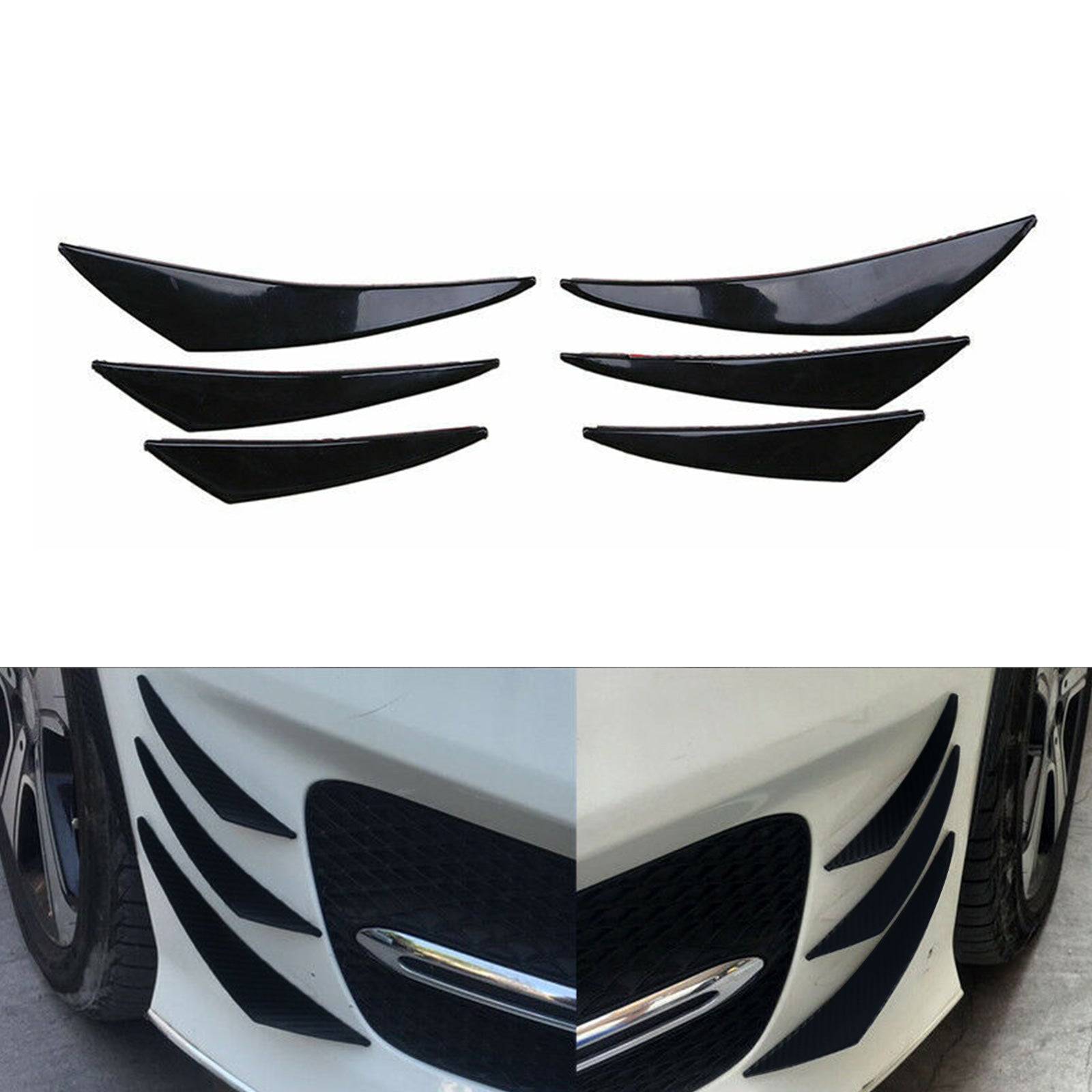 6 uds Universal negro brillante coche/Auto parachoques delantero aletas Spoiler Canards Refit 