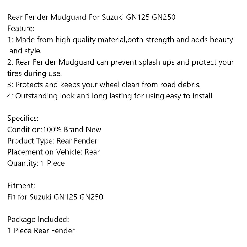 Motorcycle Motorbike Rear Hugger Fender Mudguard for Suzuki GN125 GN250 Generic