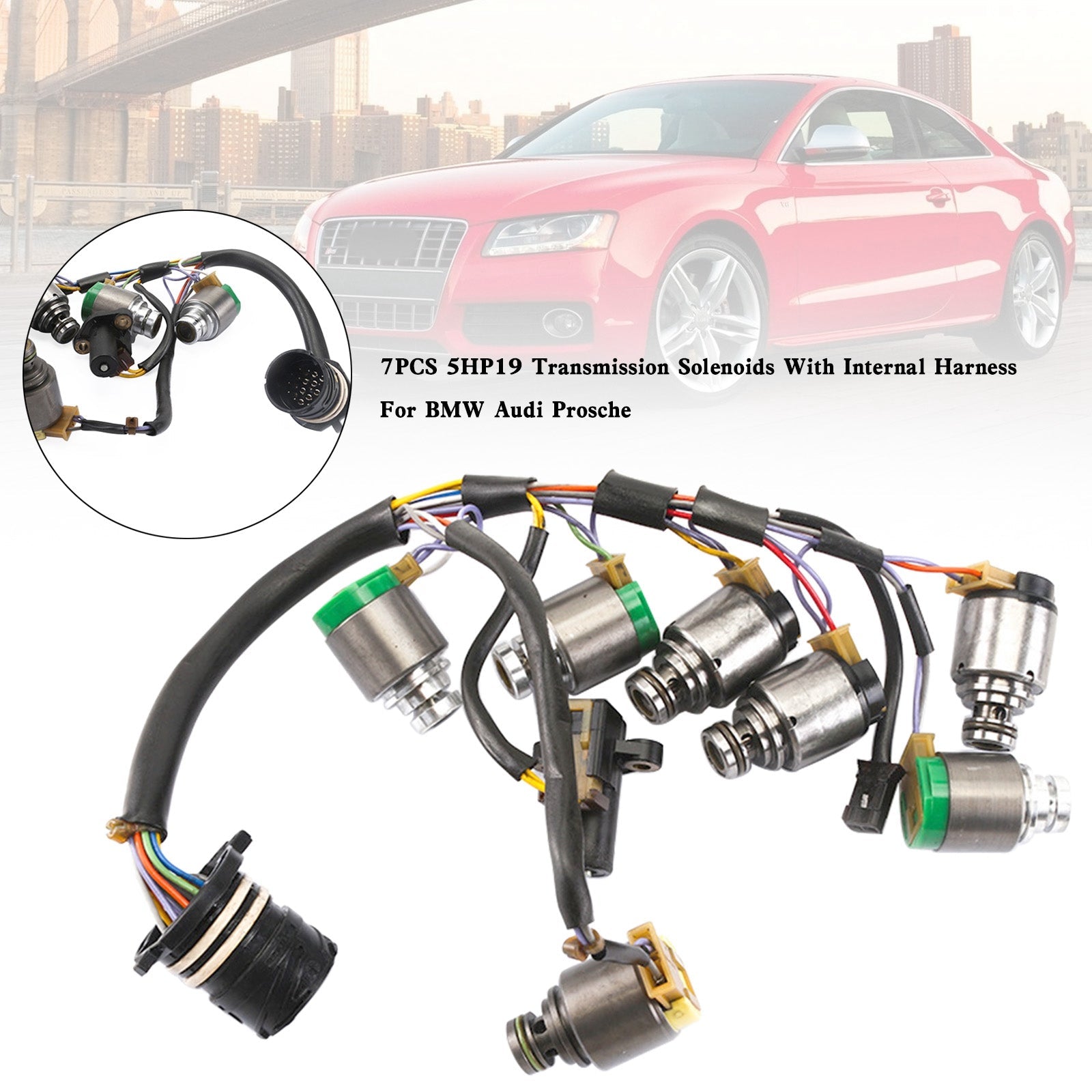 Audi A6 2000-2005 5 SP F/AWD V6 2.5L 2.7L 7PCS 5HP19 Solenoides de transmisión con arnés interno