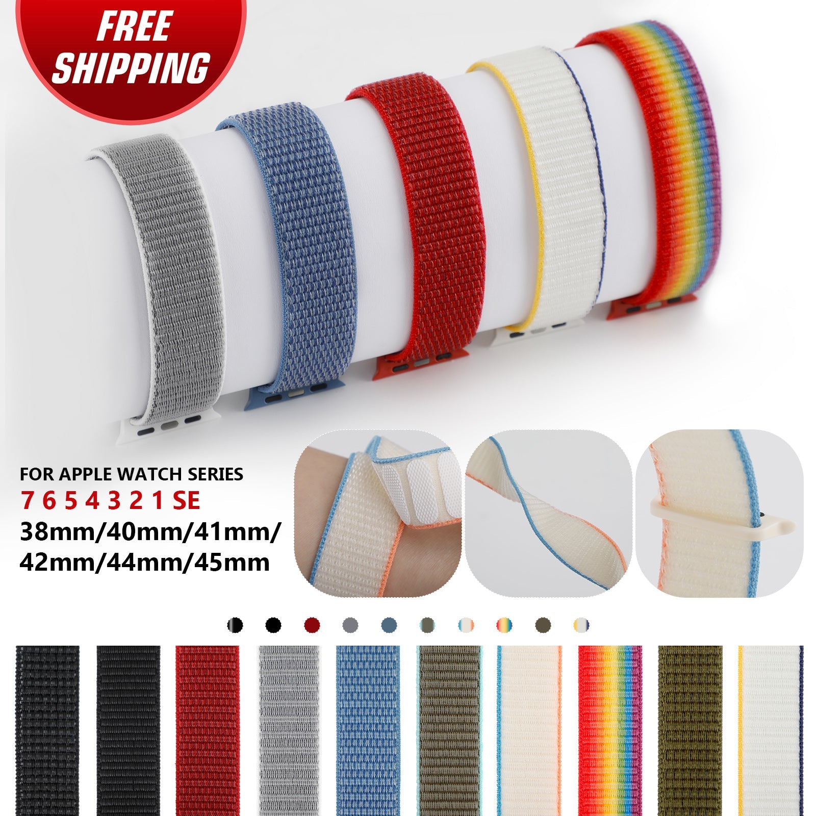 Nylon Sport Ring Strap for Apple Watch Series se/7/6/5/4/3/2/1  38-45mm