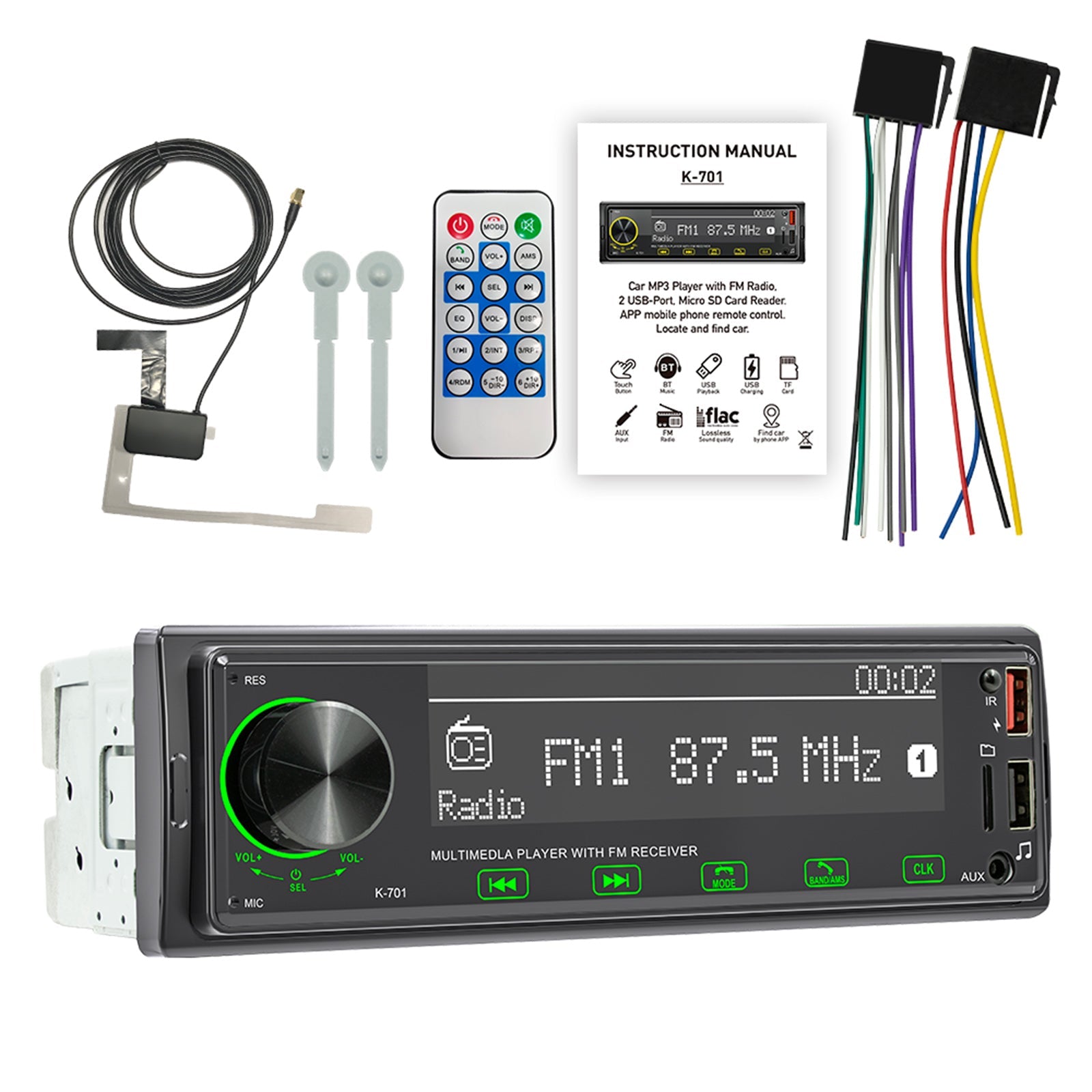 شاشة لمس 2.5D 1DIN راديو ستيريو بلوتوث FM مشغل MP3 للسيارة مع DAB