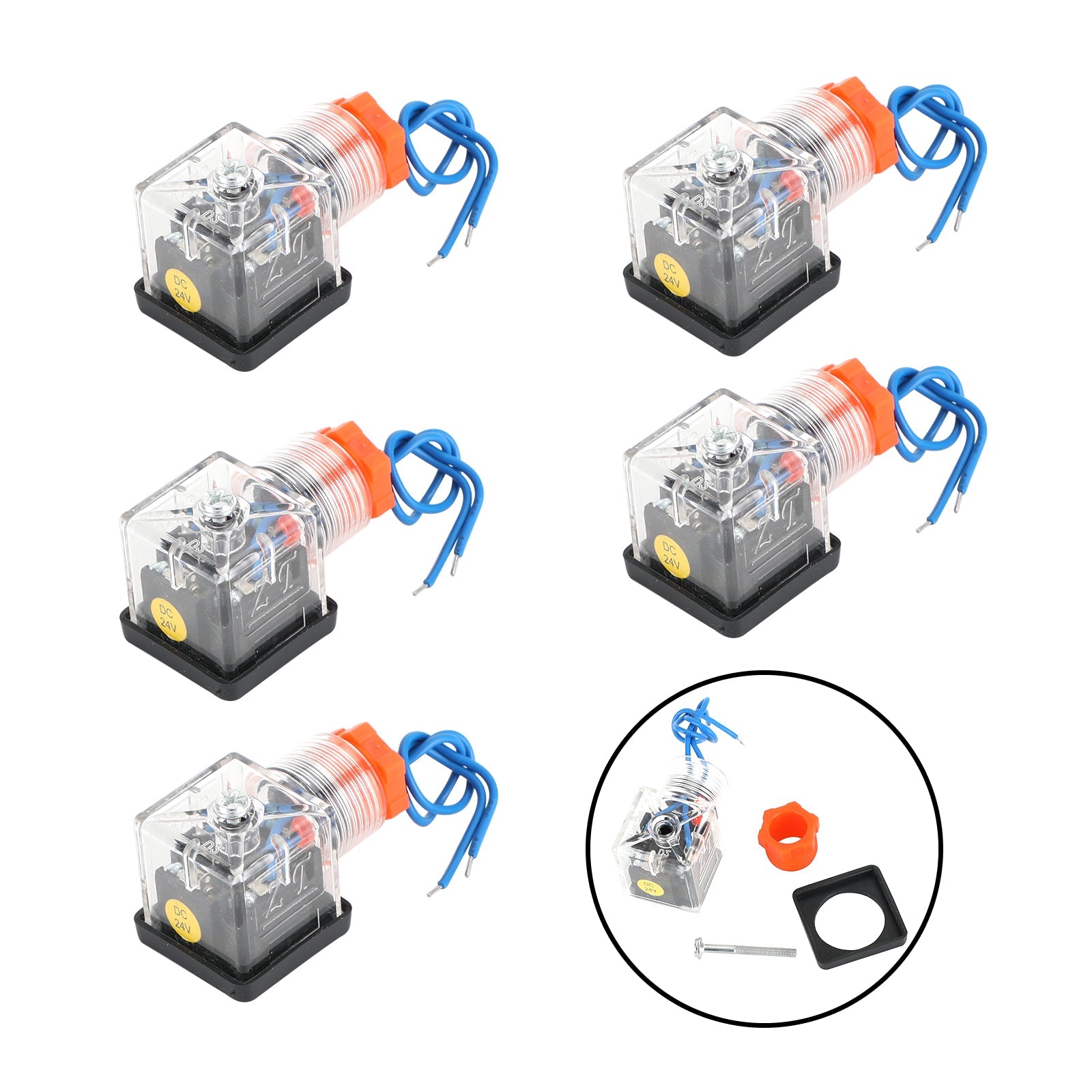 5Pcs Transparent Solenoid Valve Coil 4 Pin Plug Connector Voltage Accessories