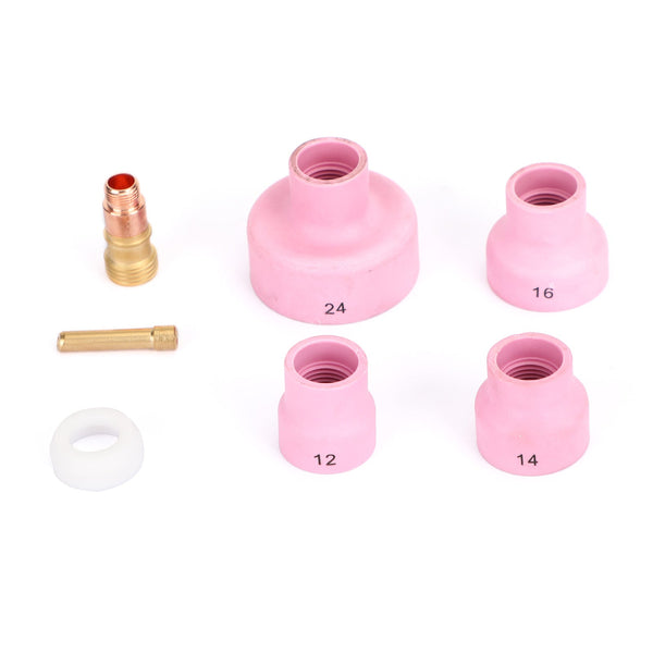 Kit de taza de cerámica con lente de Gas rechoncha de soplete de soldadura TIG de 7 piezas para WP-17/18/26