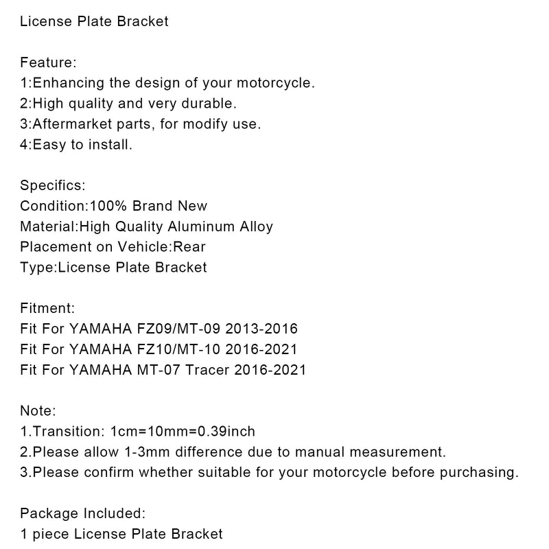 Motorcycle License Plate Holder Frame Bracket For Yamaha MT07/09/10 Tracer Generic
