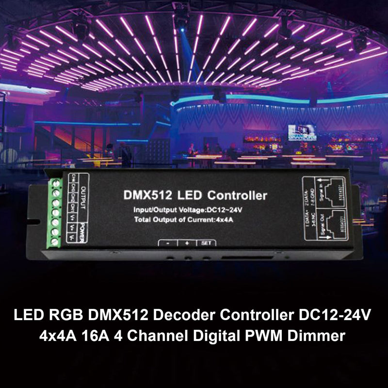 وحدة تحكم فك التشفير LED RGB DMX512 DC12-24V 4x4A 16A 4 قنوات رقمية PWM باهتة