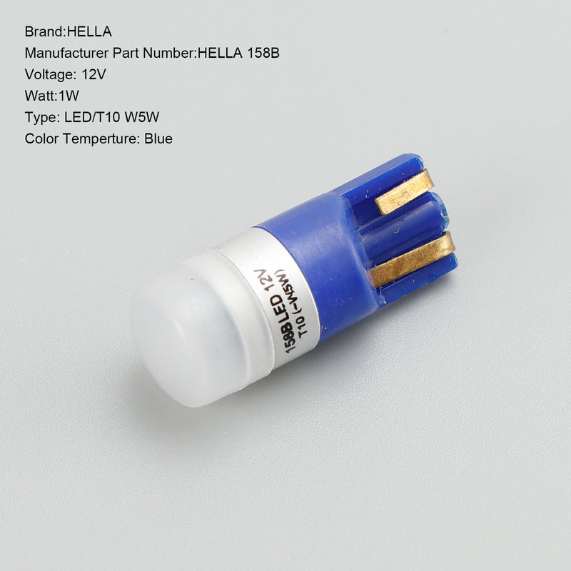 10X لـ HELLA LED التحديثية 158B LED/T10 W5W 12V 1W W2.1X9.5D الضوء الأزرق