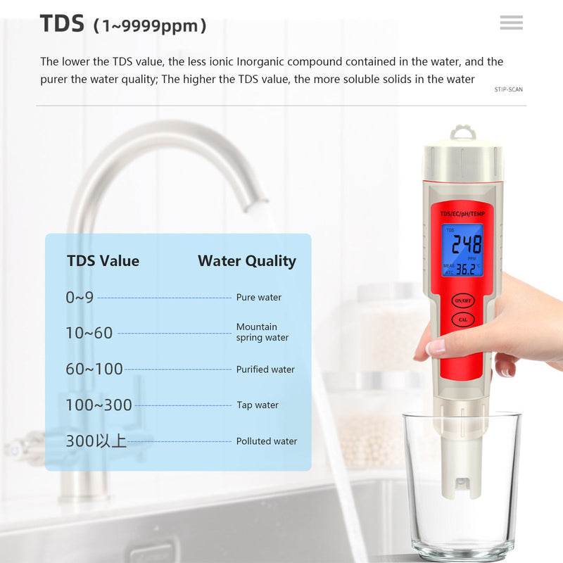 4In1 PH/TDS/EC/Temperature Digital Meter Pen Water Quality Analysis Te