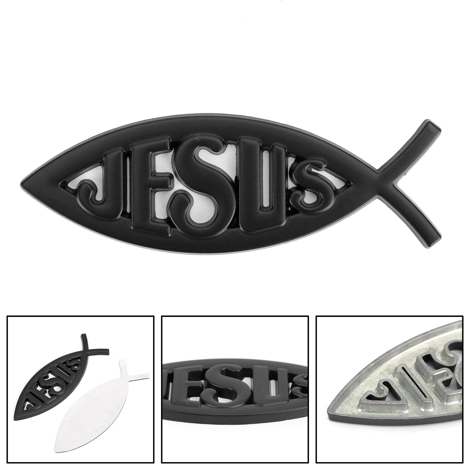 3D Car Decal Emblem Sticker Religious God For Jesus Christian Fish Symbol Silver