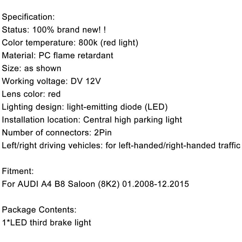 3 Luz de freno Tercera luz de freno 8K5945097 Para Audi A4 B8 Berlina 2008-2015