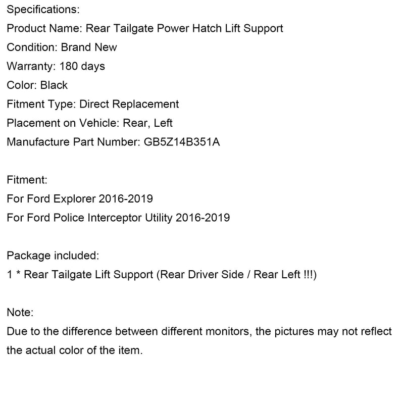 GB5Z14B351A Soporte de elevación de escotilla eléctrica para Ford Explorer 2016-2019, conductor trasero izquierdo