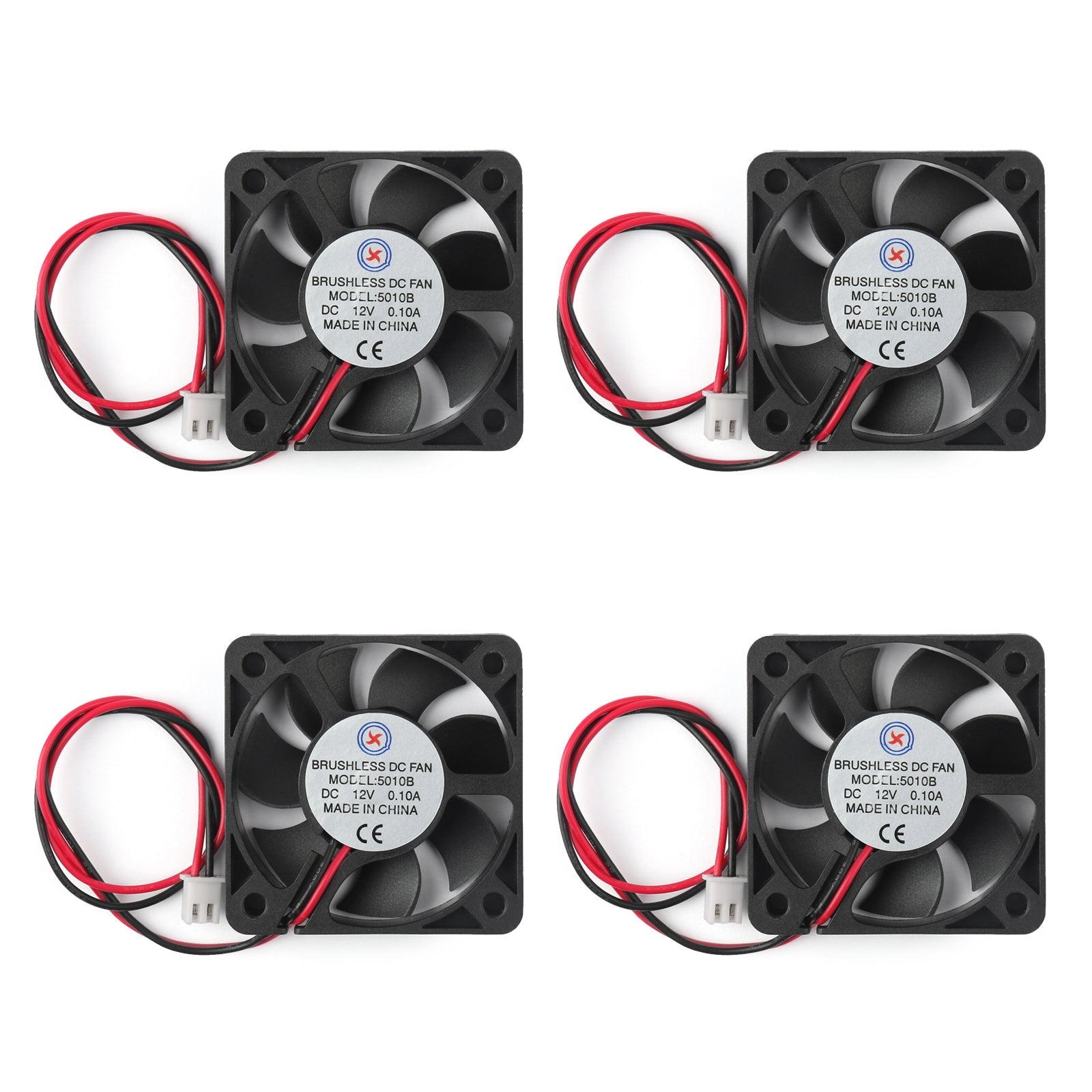 4Pcs 50mm x 10mm 5010B DC 12V 0.1A 2 Pin Brushless Cooling Fan Ball Bearing