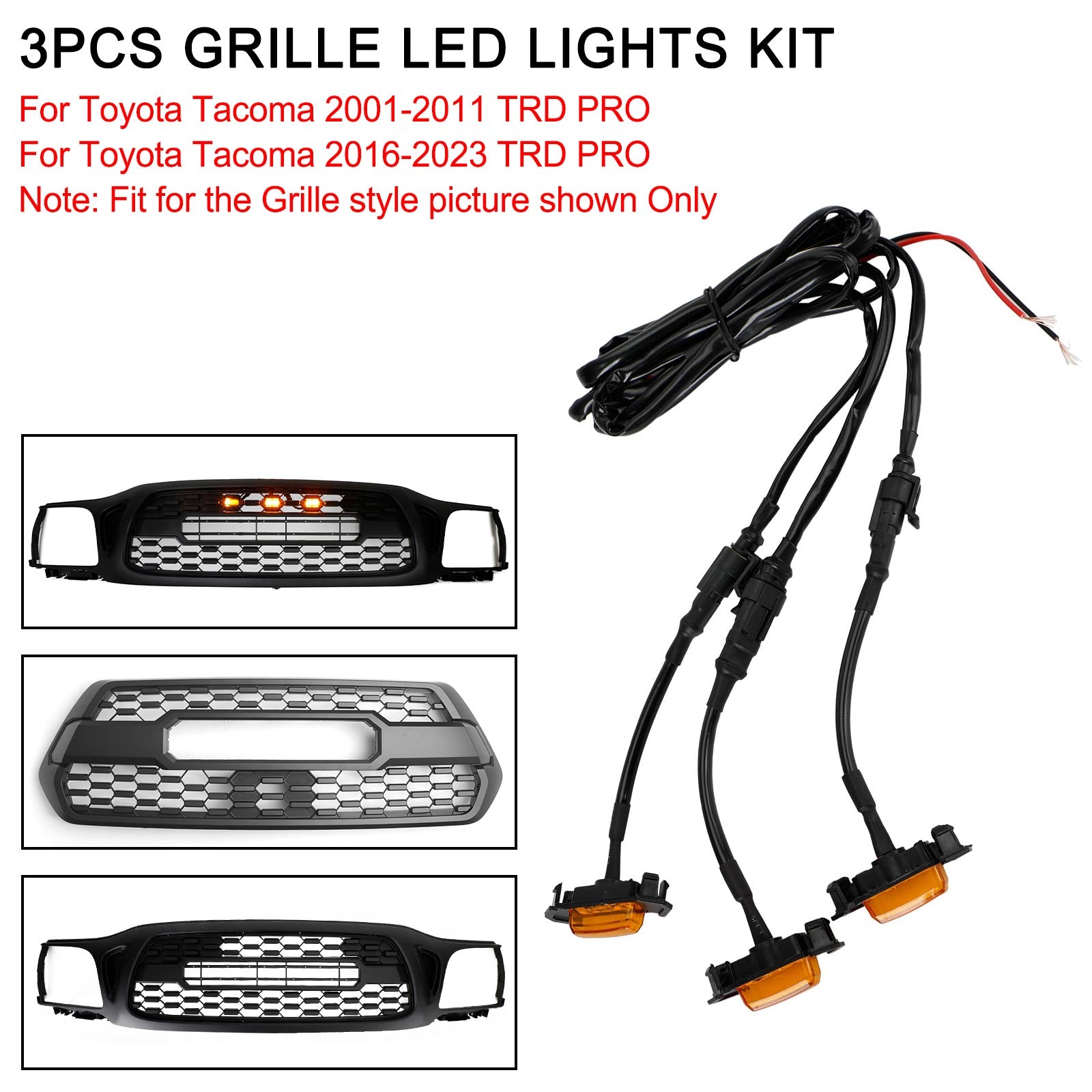 2001-2011 2016-2023 تويوتا تاكوما TRD PRO 3PCS غطاء المصد الأمامي مصبغة أضواء LED