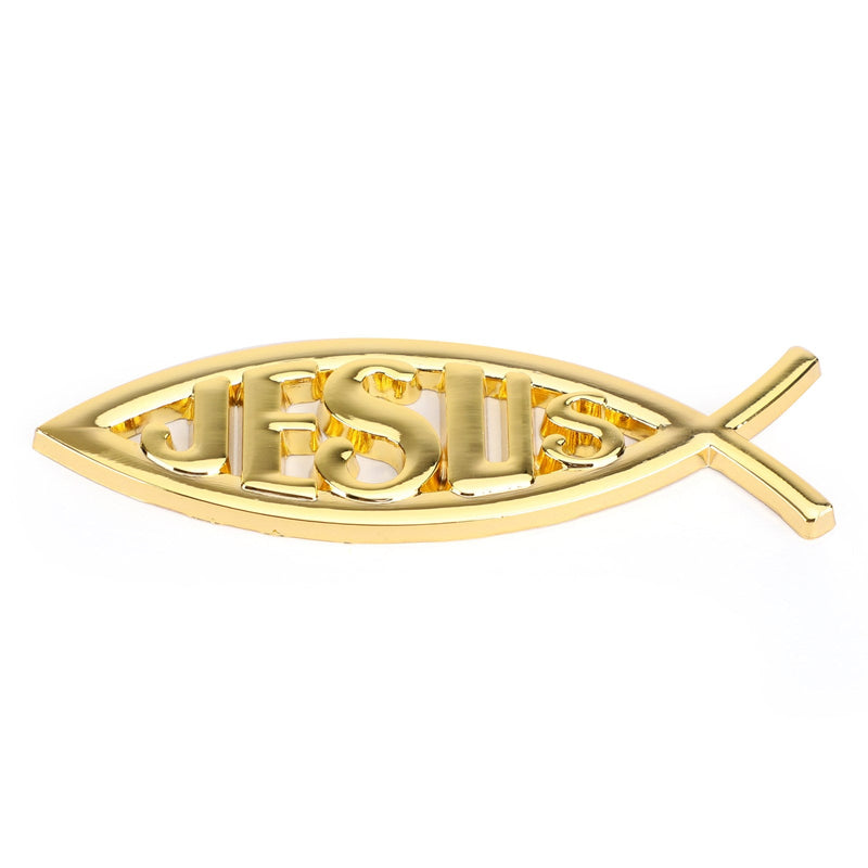 ملصق سيارة ثلاثي الأبعاد شعار ديني لإله يسوع رمز السمكة المسيحية فضي