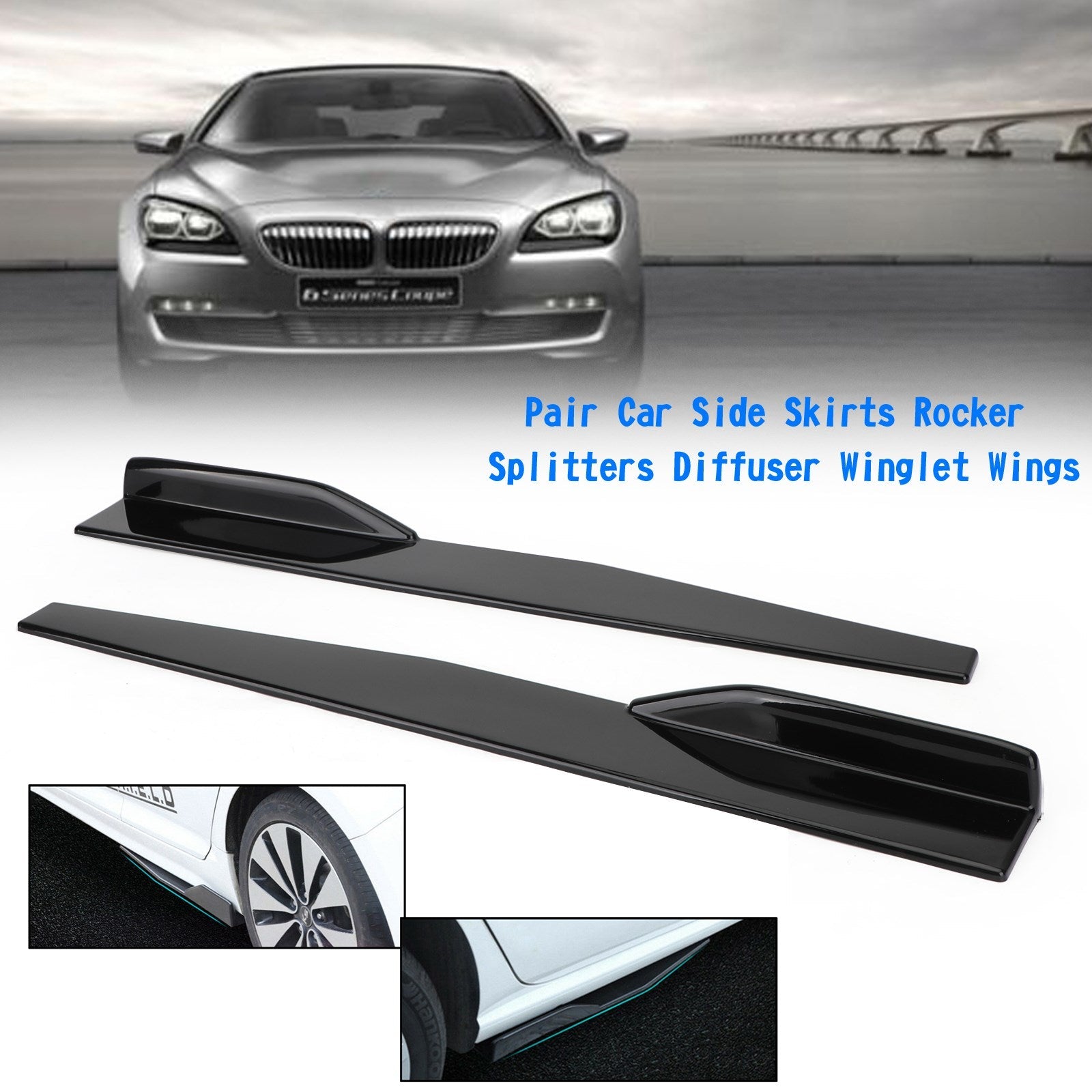 Pair 86cm Car Gloss Black Side Skirts Rocker Splitters Diffuser Winglet Wings Generic