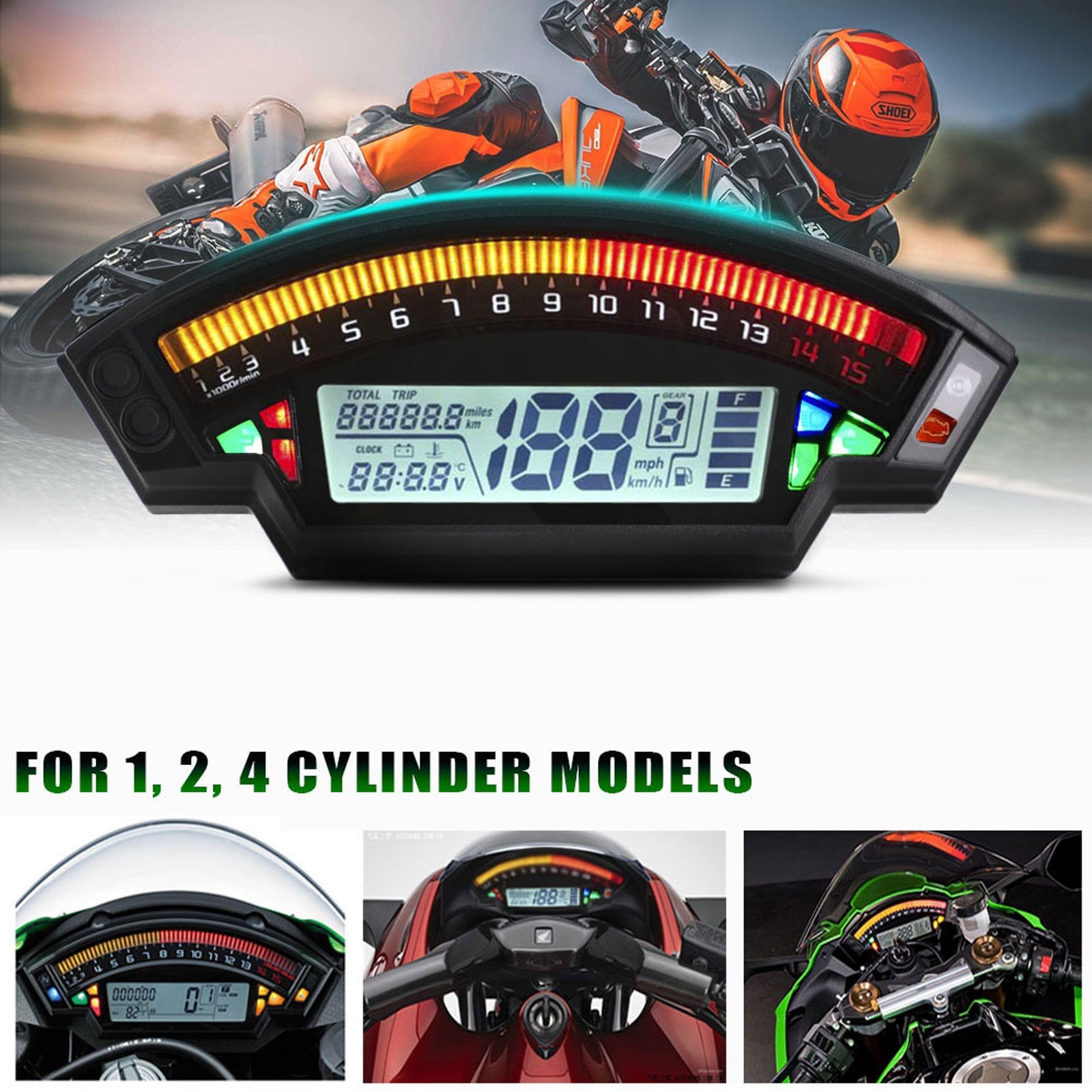 Universal Motorcycle Black Tft Digital Speedometer 14000Rpm Backlight Odometer Generic