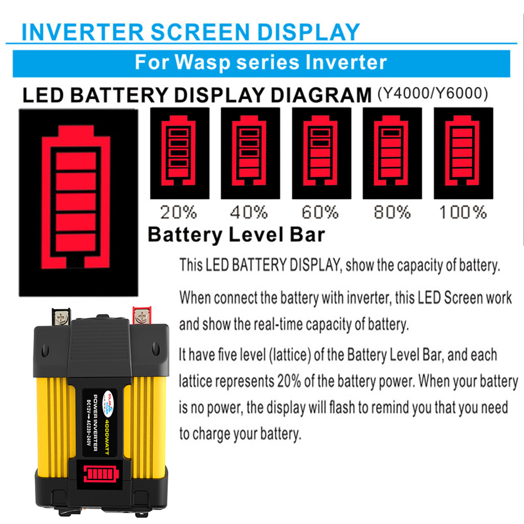 Inversor de onda sinusoidal de potencia de coche de 4000 W con pantalla LED DC 12 V a inversor de CA 220 V