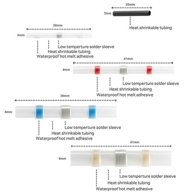 600PC Solder Sleeve Seal Electrical Butt Wire Heat Shrink Terminal Connector Kit Generic
