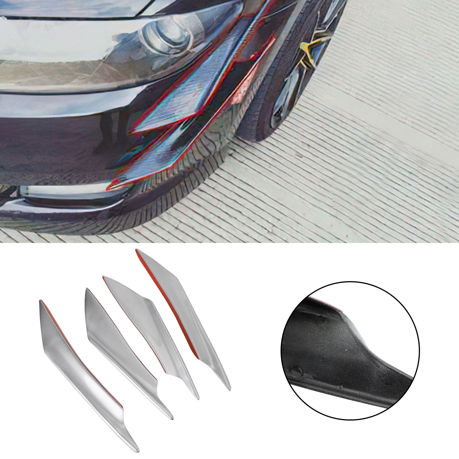 4pcs Universal Car Front Bumper Fins Body Splitter Spoiler Canards Silver