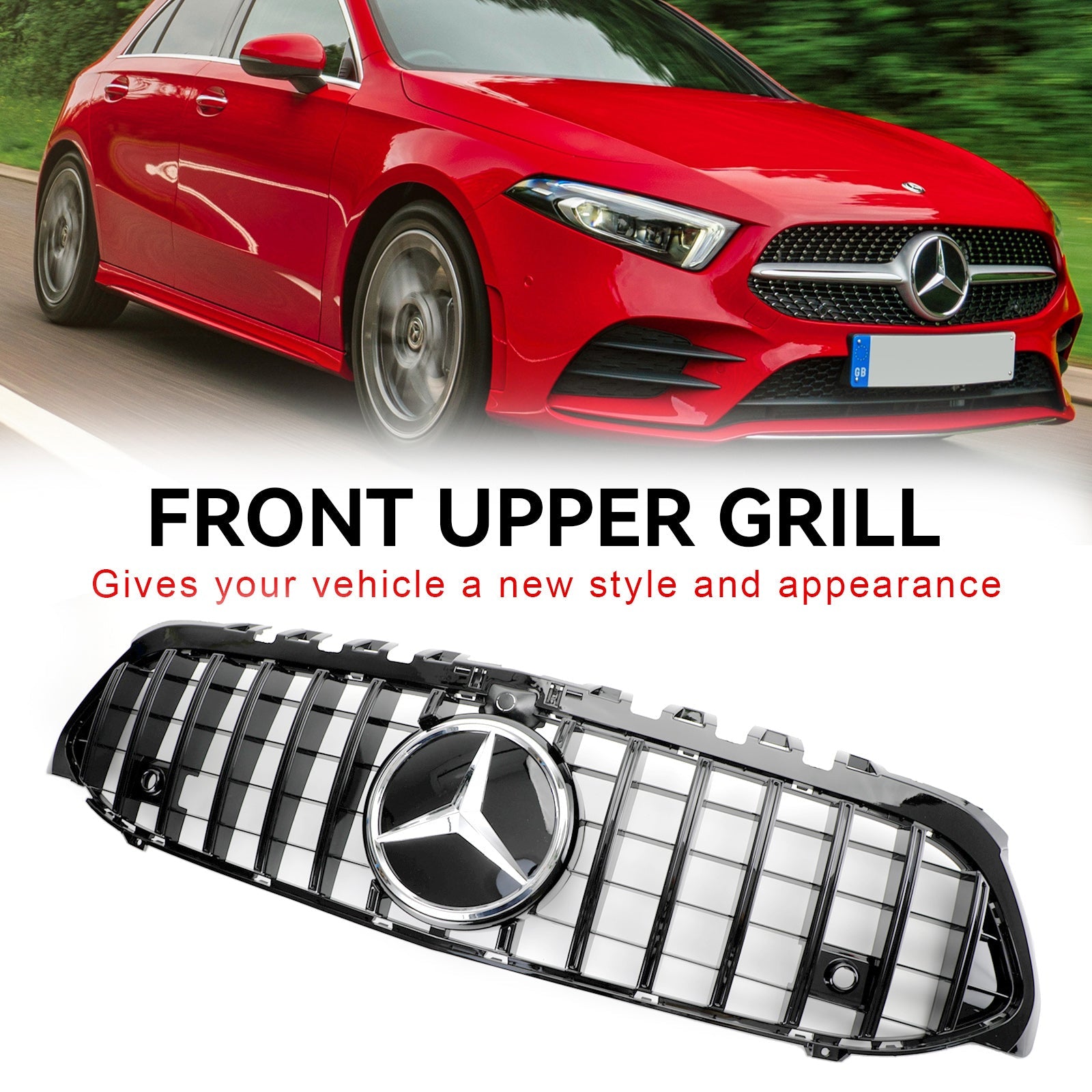 مرسيدس بنز A-Class W177 2019-2023 GT Style Front Bumper Grille أسود