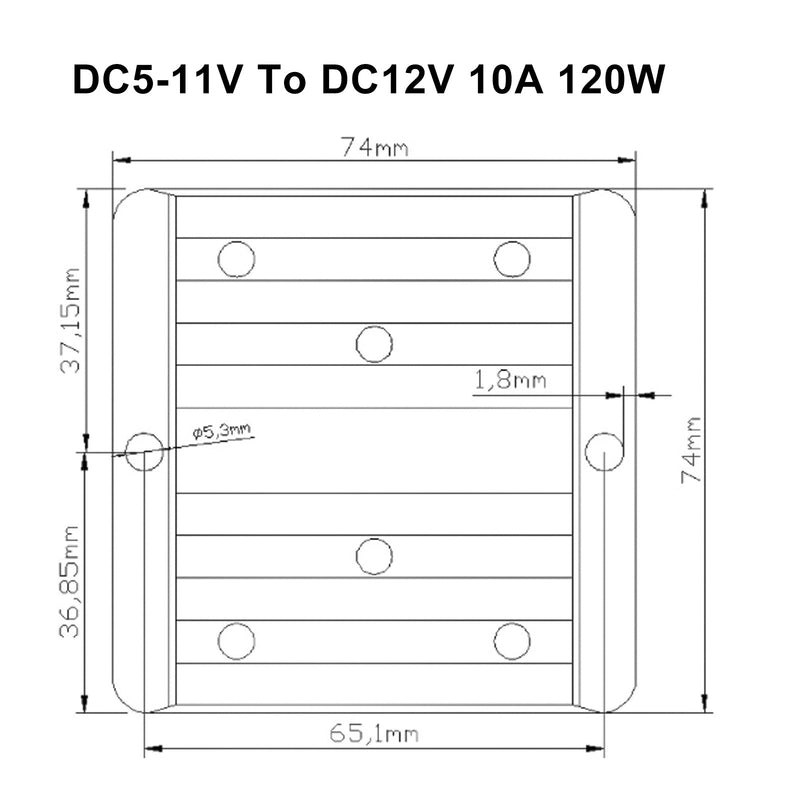 Impermeable 5V~11V a 12V 10A 120W Step Up DC/DC Power Converter Regulador