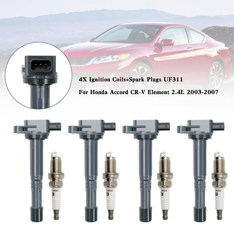 2003-2011 Honda Element 2.4L l4 4X Ignition Coils+Spark Plugs UF311
