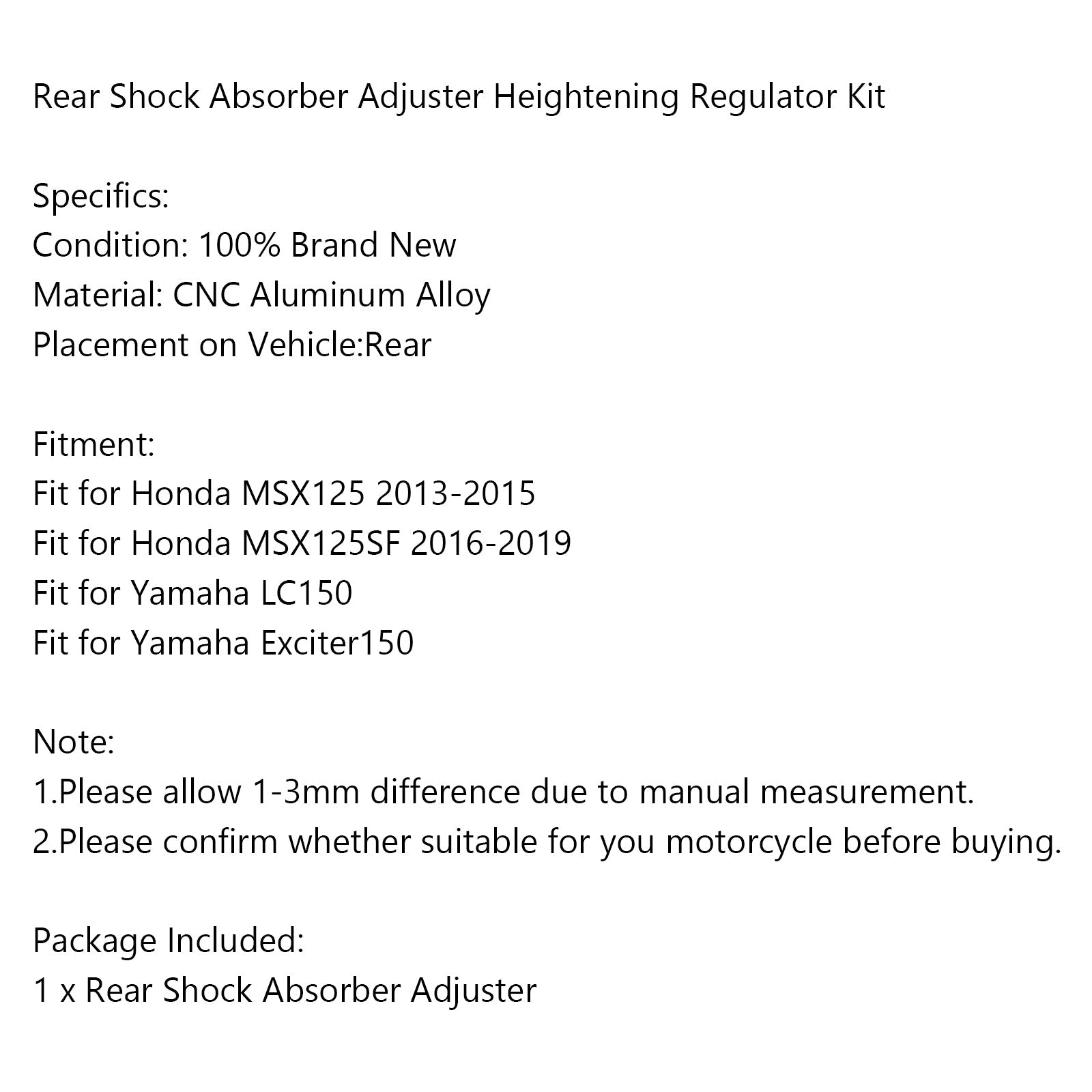 Kit de regulador de elevación del ajustador del amortiguador trasero para Honda MSX125 MSX125SF