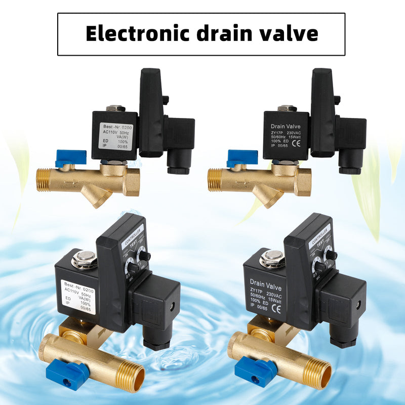 Válvula de drenaje automática de condensado de compresor de aire temporizado electrónico automático de 1/2"