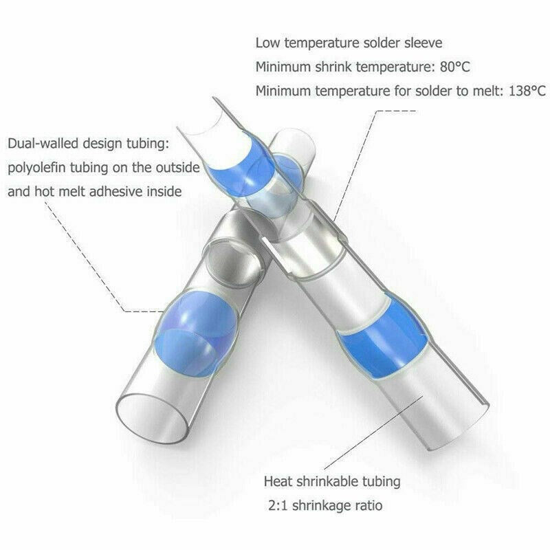 600PC Solder Sleeve Seal Electrical Butt Wire Heat Shrink Terminal Connector Kit Generic