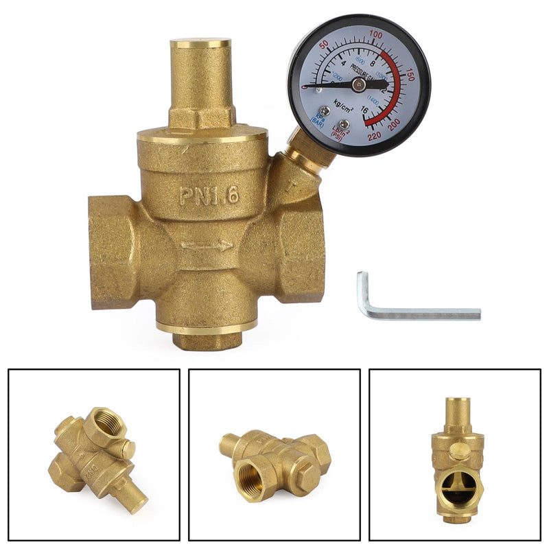 Válvulas reguladoras reductoras de presión de agua ajustables de latón DN20 3/4 "con manómetro