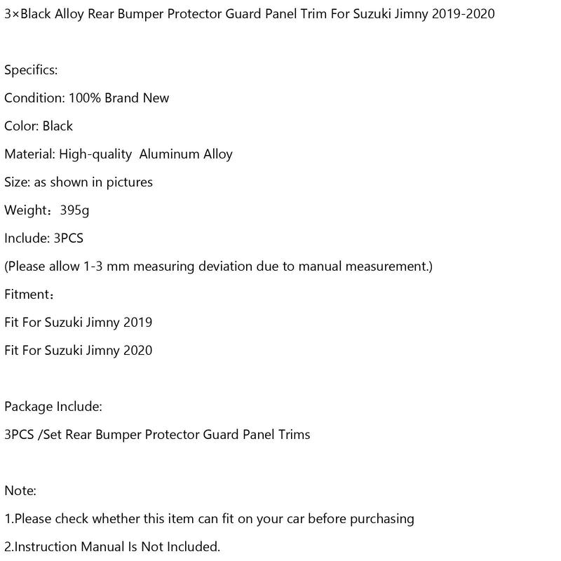 Black Alloy Rear Bumper Protector Guard Panel Trim For Suzuki Jimny 2019-2023 Generic