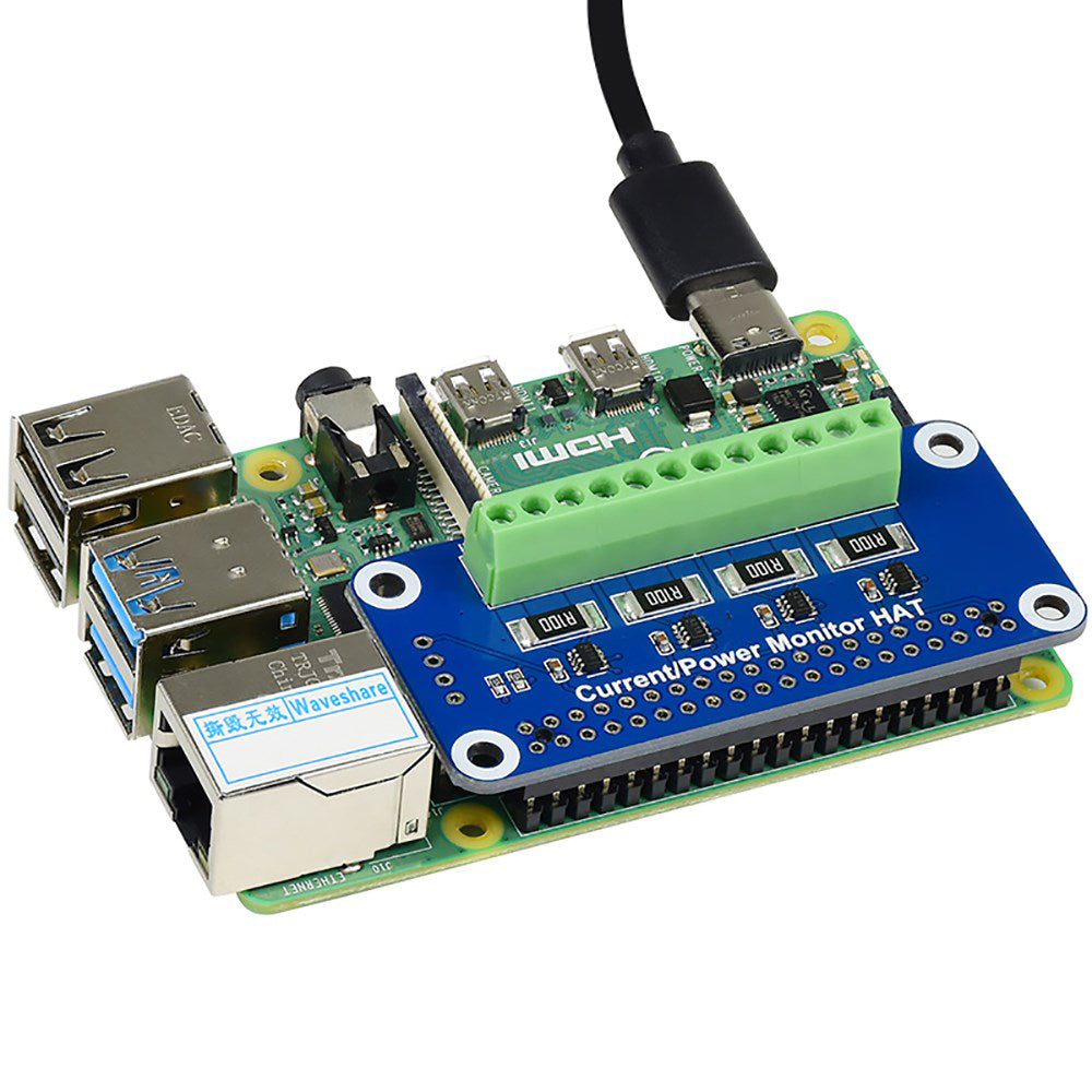 Current/Voltage/Power Monitor HAT Fit for Raspberry With Pi I2C/SMBus Interface