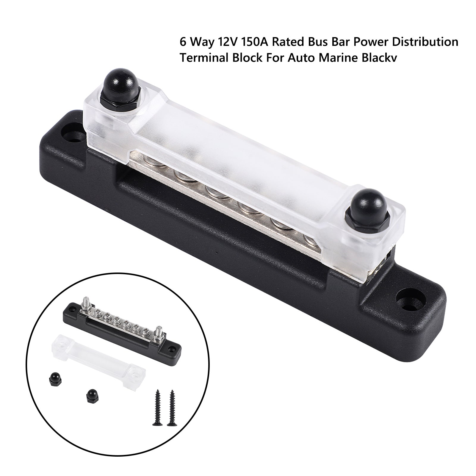 6 Way 150A Distribution Terminal Block Car Marine Boat Holder Cover 48V Bus Bar