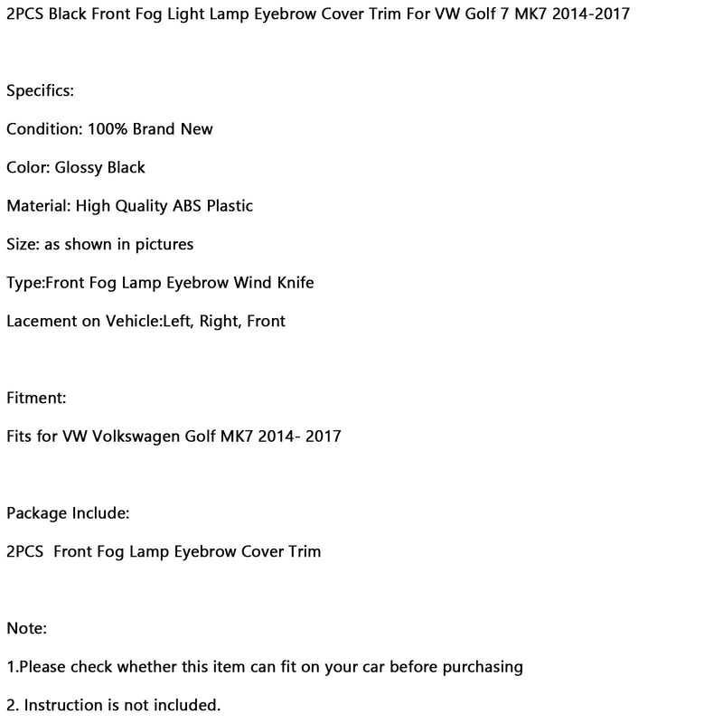 2 قطعة أسود الجبهة الضباب ضوء مصباح الحاجب غطاء الكسوة لشركة فولكس فاجن جولف 7 MK7 2014-2017